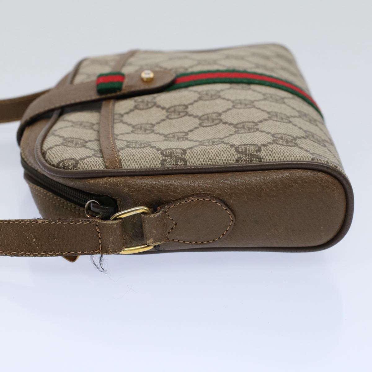 GUCCI GG Canvas Web Sherry Line Shoulder Bag Beige Red 116 02 055 Auth yk8699