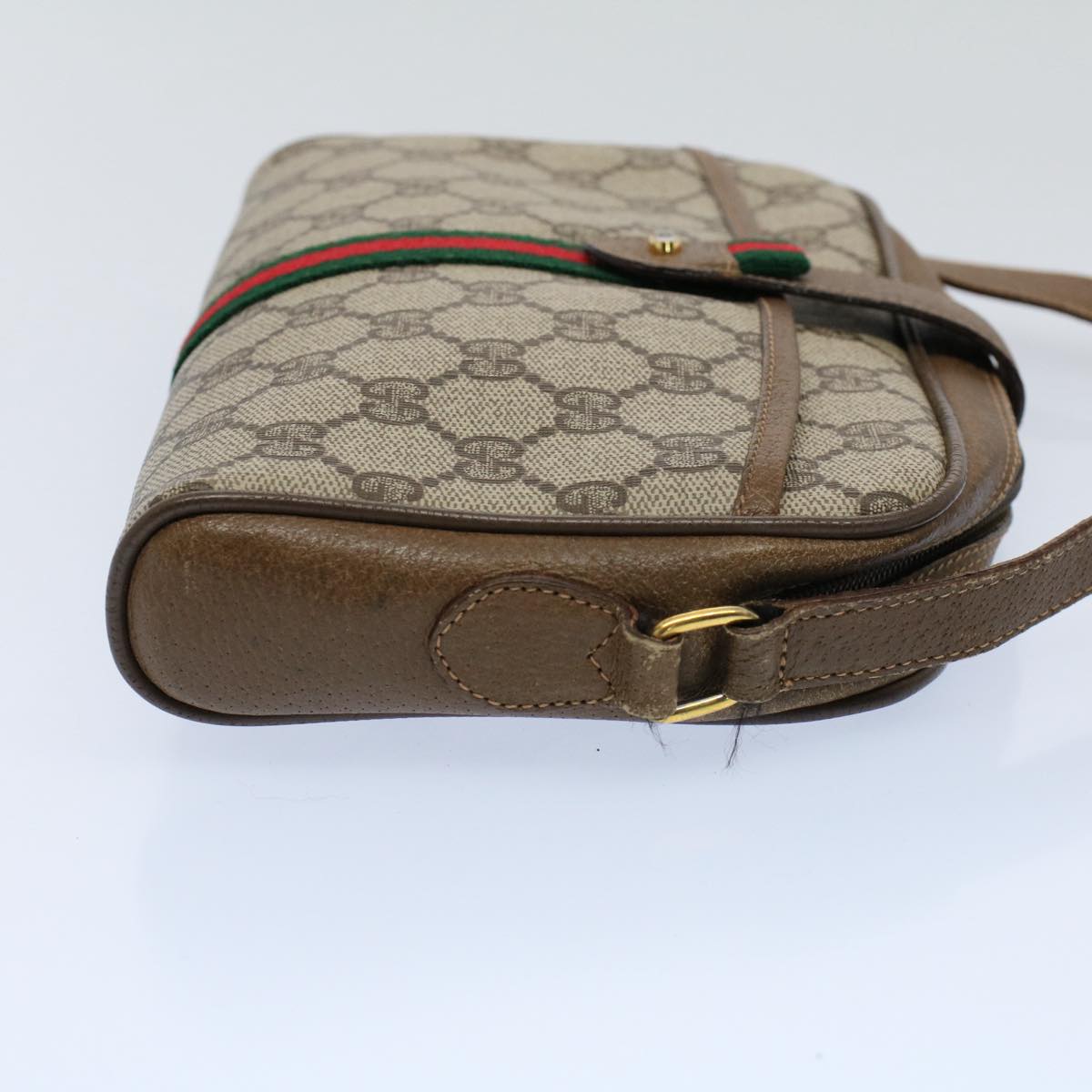 GUCCI GG Canvas Web Sherry Line Shoulder Bag Beige Red 116 02 055 Auth yk8699