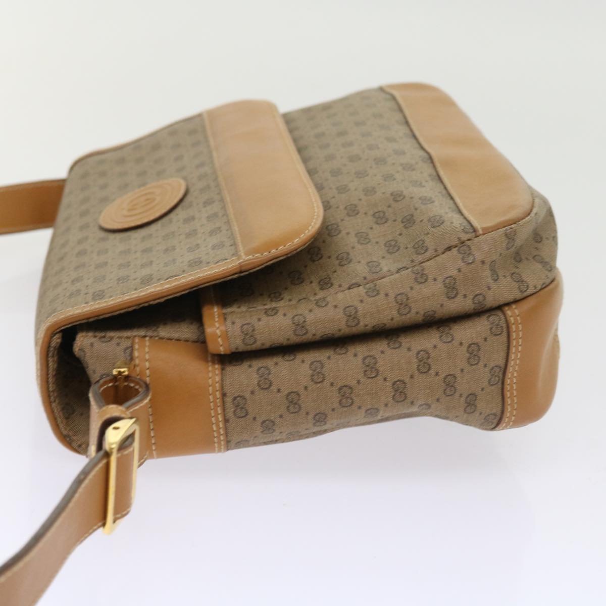 GUCCI Micro GG Canvas Shoulder Bag PVC Leather Beige Auth yk8723