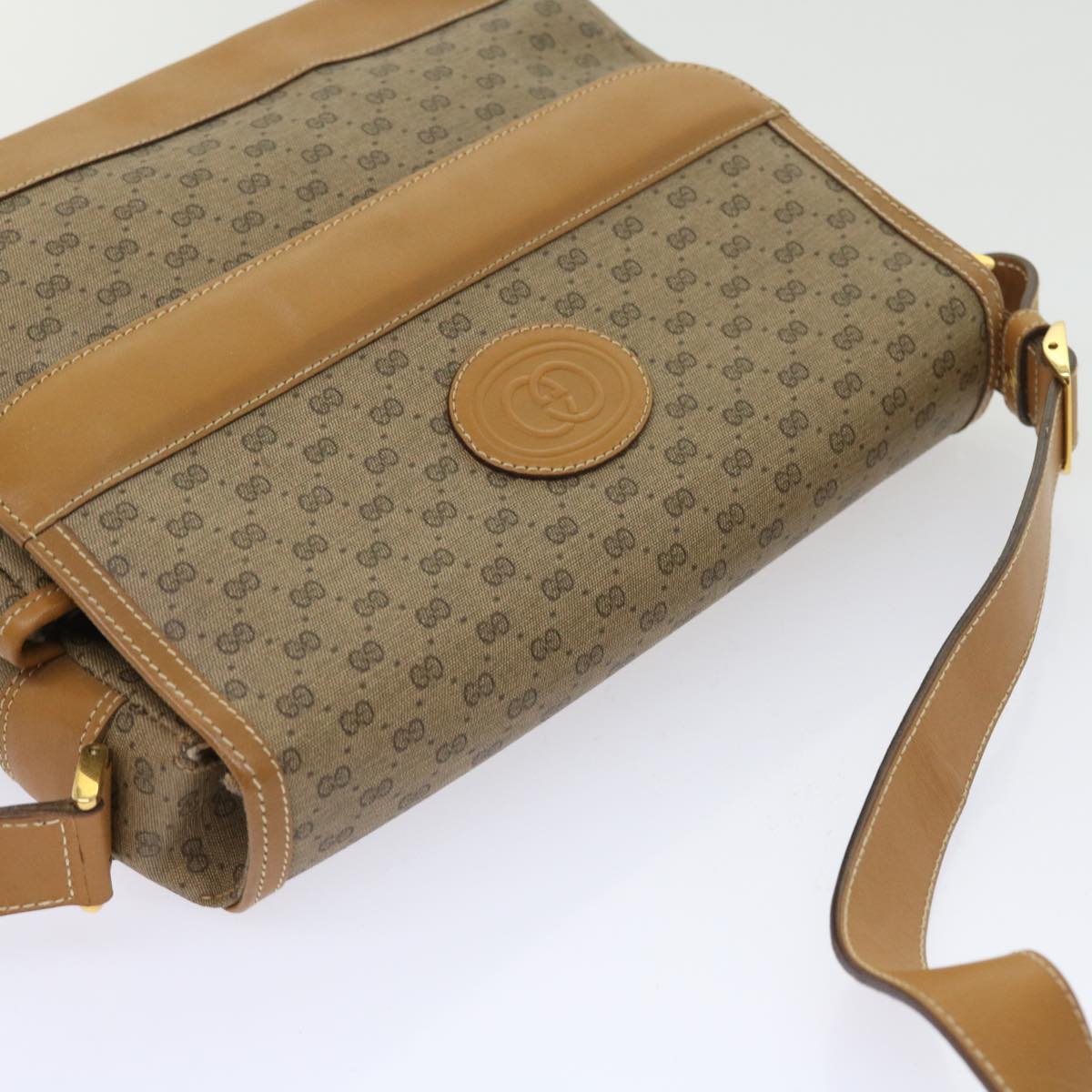 GUCCI Micro GG Canvas Shoulder Bag PVC Leather Beige Auth yk8723