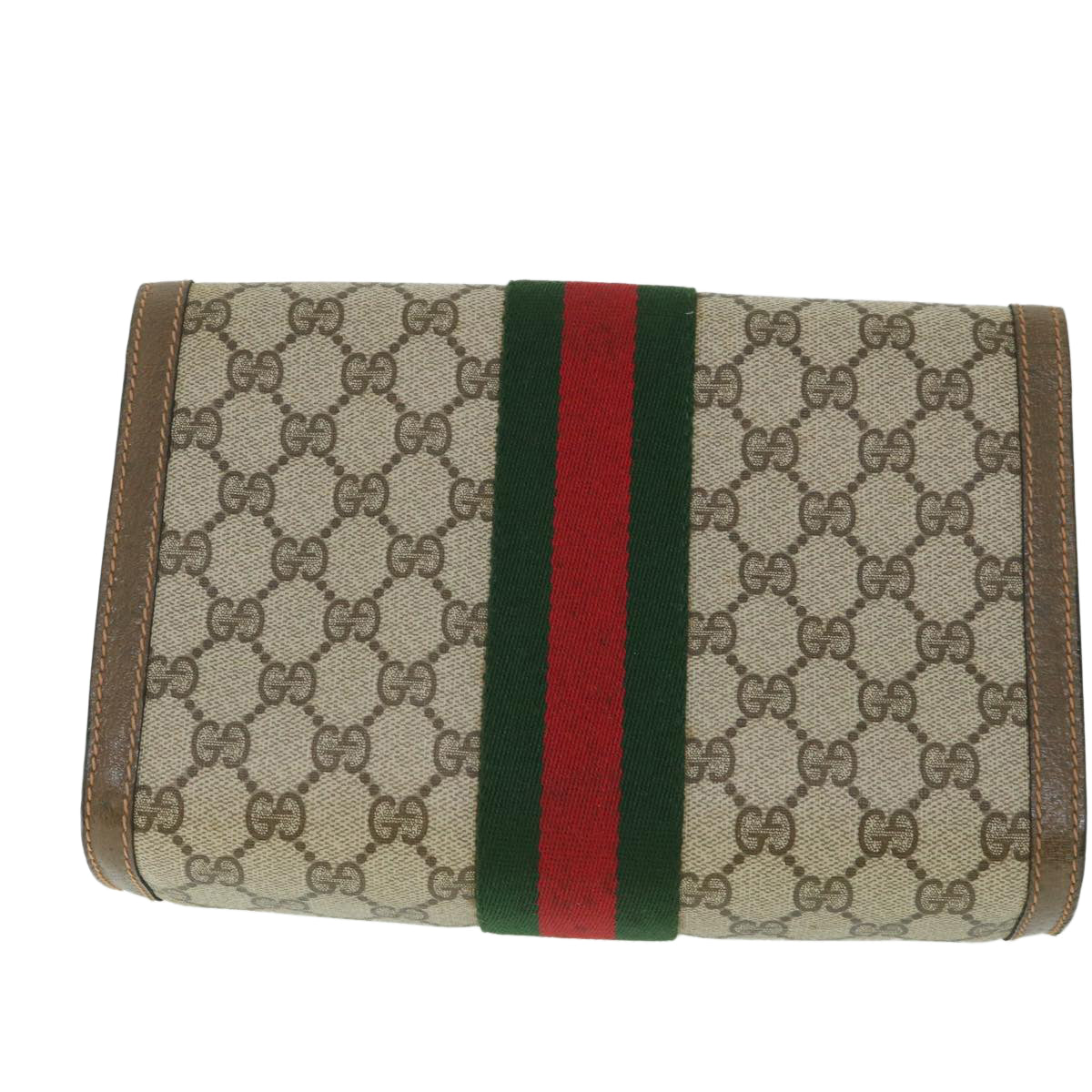 GUCCI GG Supreme Web Sherry Line Clutch Bag Beige Red 89 01 006 Auth yk8795