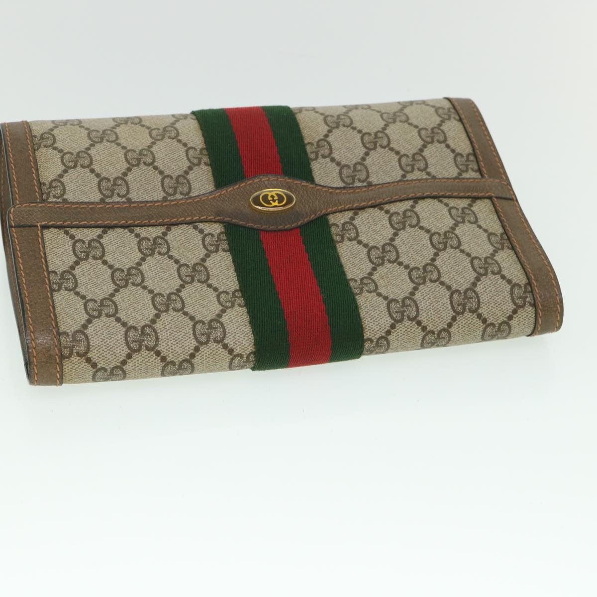 GUCCI GG Supreme Web Sherry Line Clutch Bag Beige Red 89 01 006 Auth yk8795