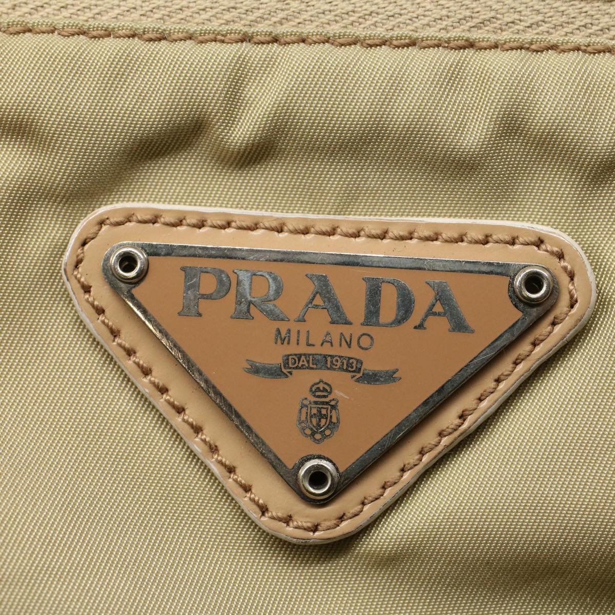 PRADA Tote Bag Nylon Beige Auth yk8872