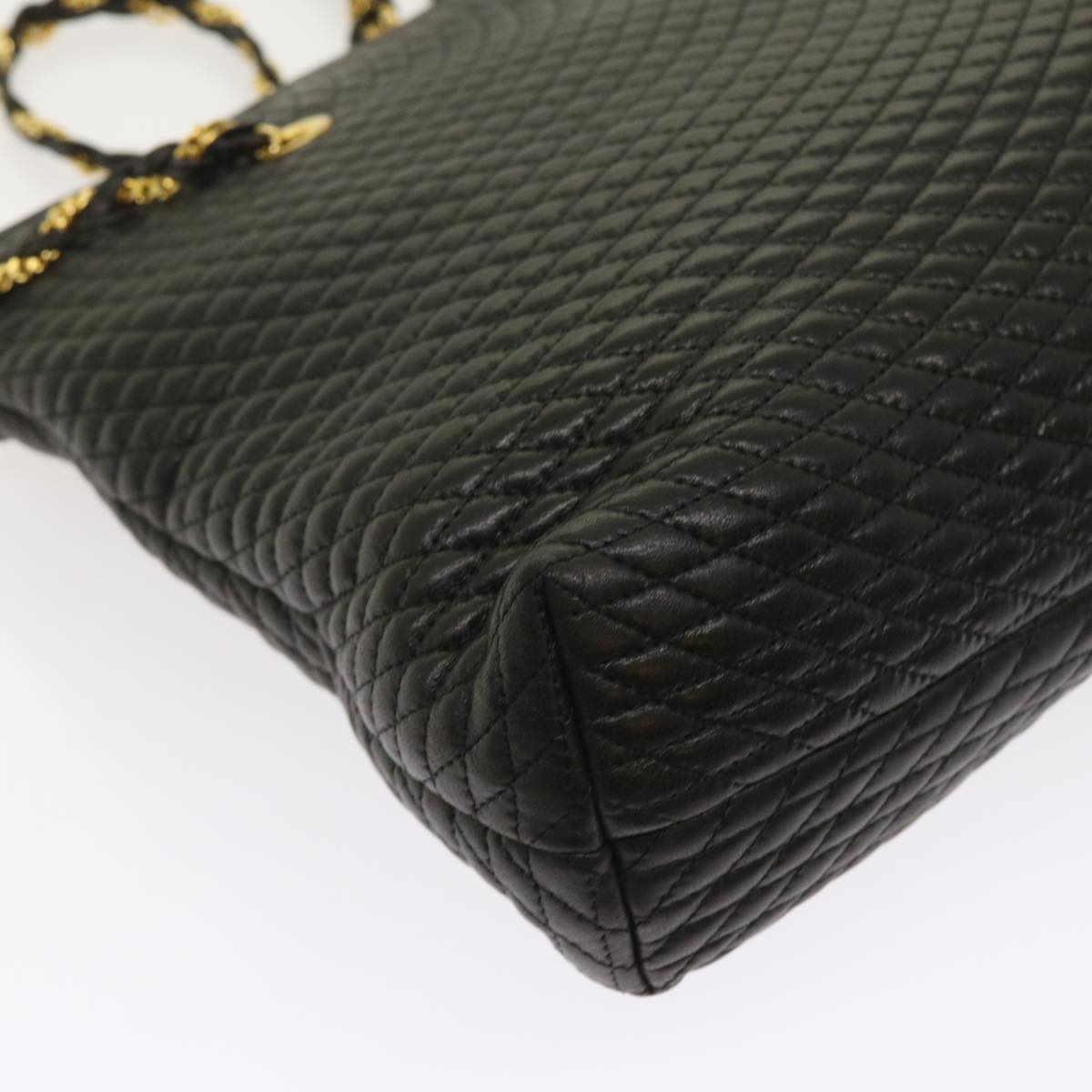 BALLY Quilted Chain Shoulder Bag Leather Black Auth yk8881