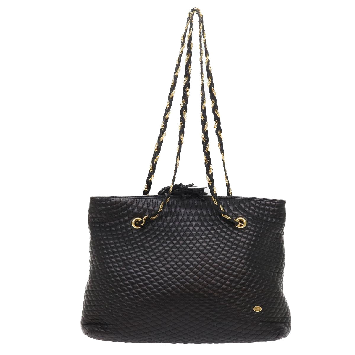 BALLY Quilted Chain Shoulder Bag Leather Black Auth yk8881