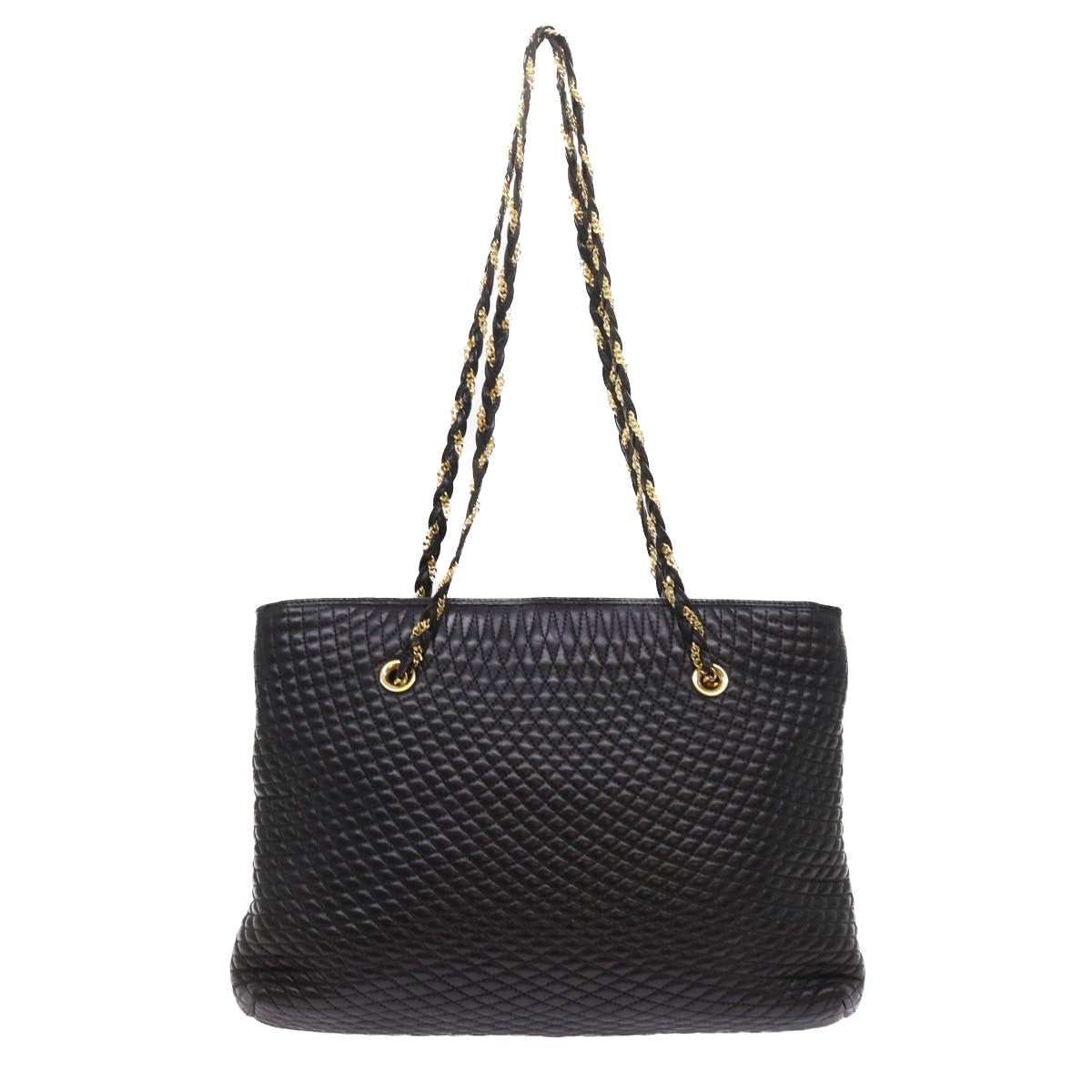 BALLY Quilted Chain Shoulder Bag Leather Black Auth yk8881