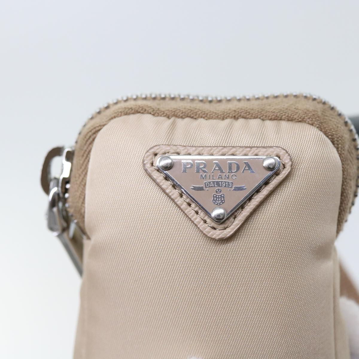 PRADA Smartphone Holder Pouch Nylon Beige Auth yk8883