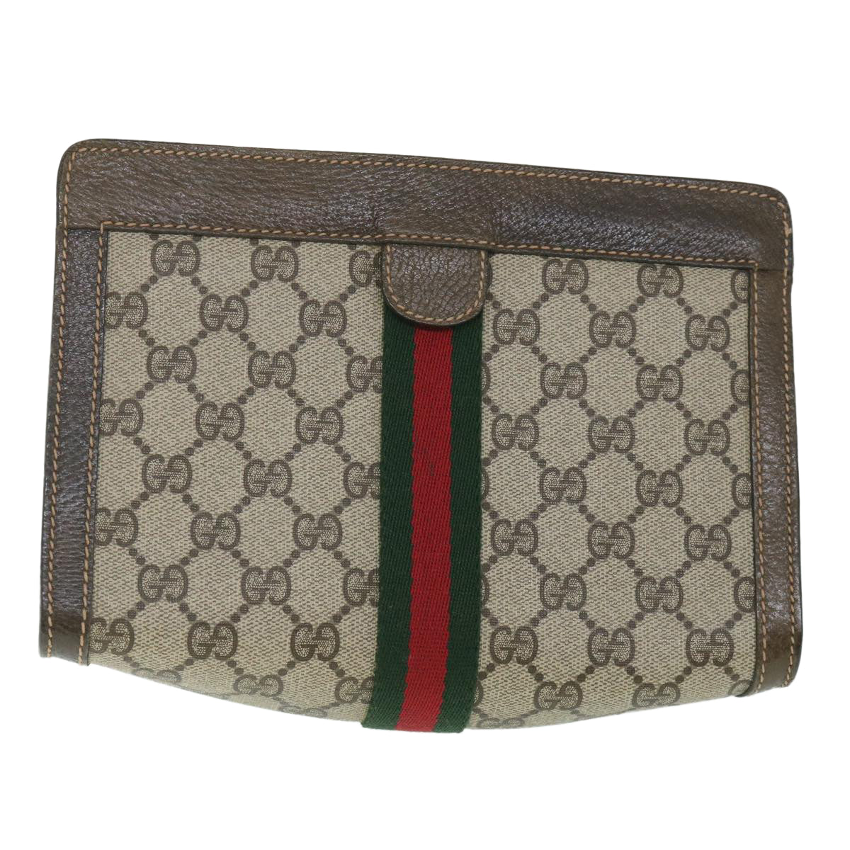 GUCCI GG Supreme Web Sherry Line Clutch Bag Beige Red 67 014 2125 Auth yk8889