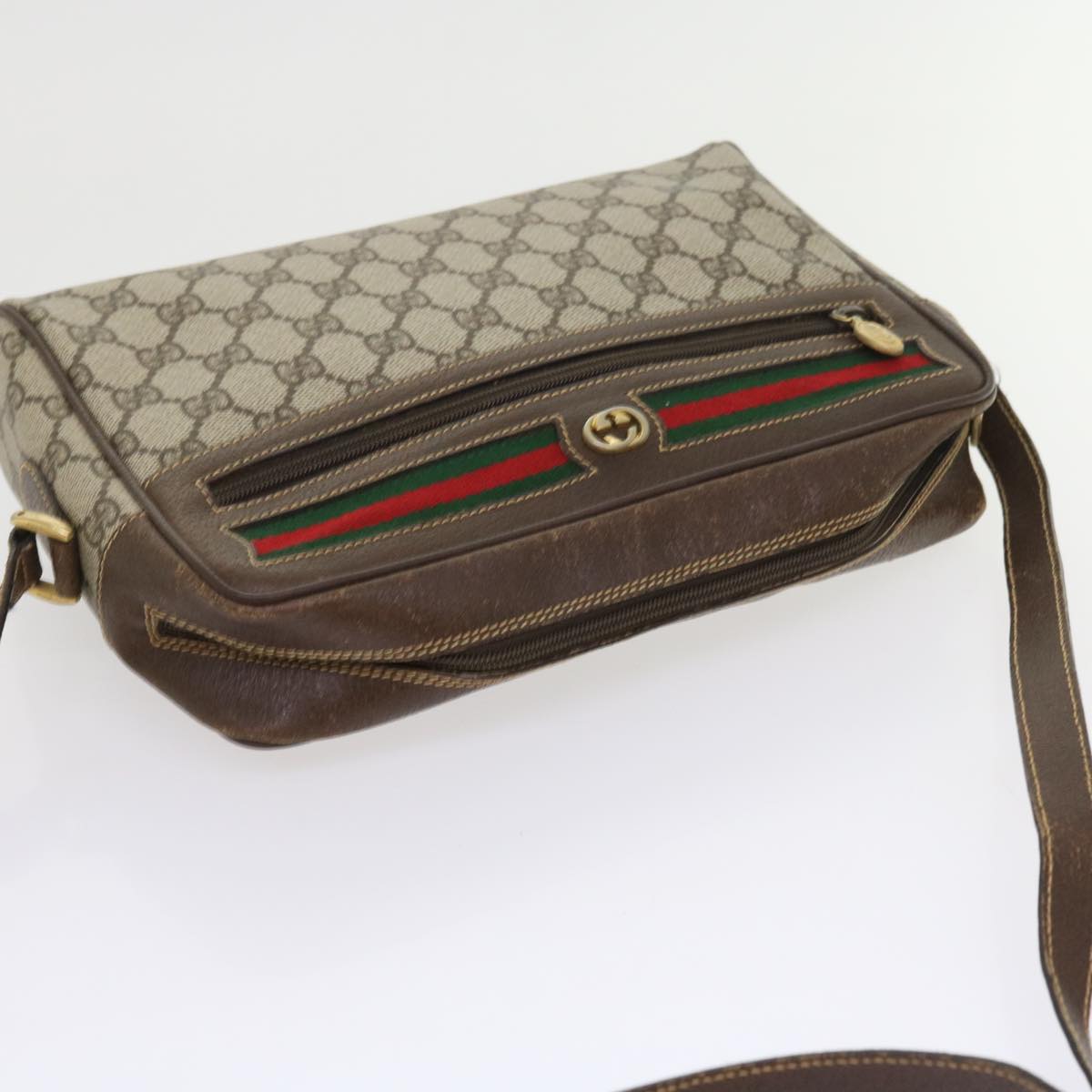 GUCCI GG Canvas Web Sherry Line Shoulder Bag Beige Red 40 02 088 Auth yk8896