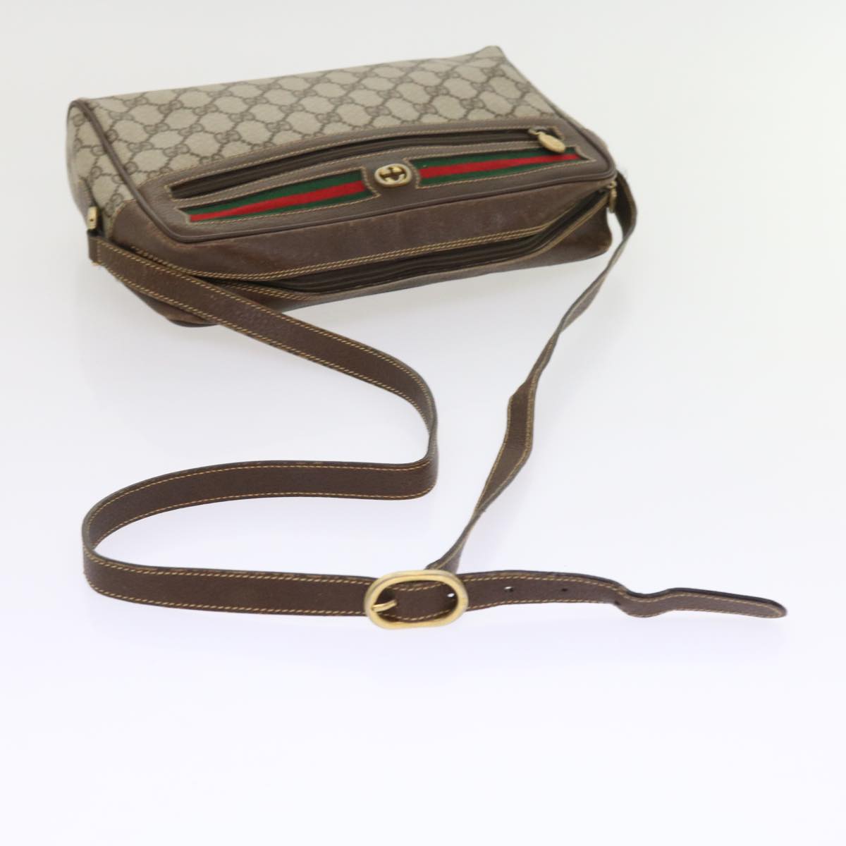 GUCCI GG Canvas Web Sherry Line Shoulder Bag Beige Red 40 02 088 Auth yk8896