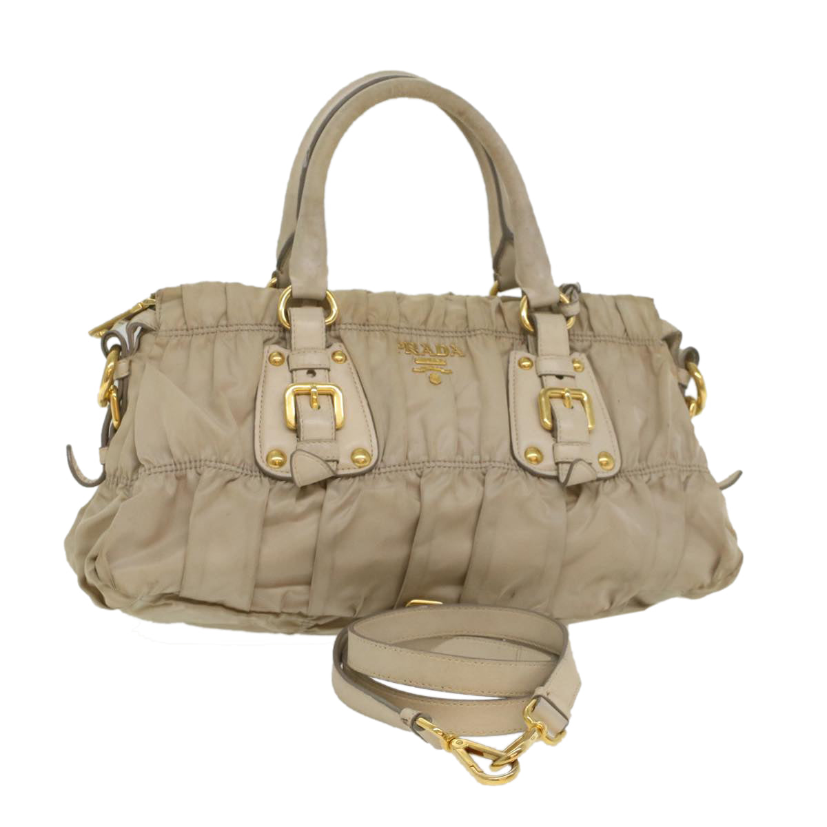 PRADA Hand Bag Nylon 2way Beige Auth yk8900