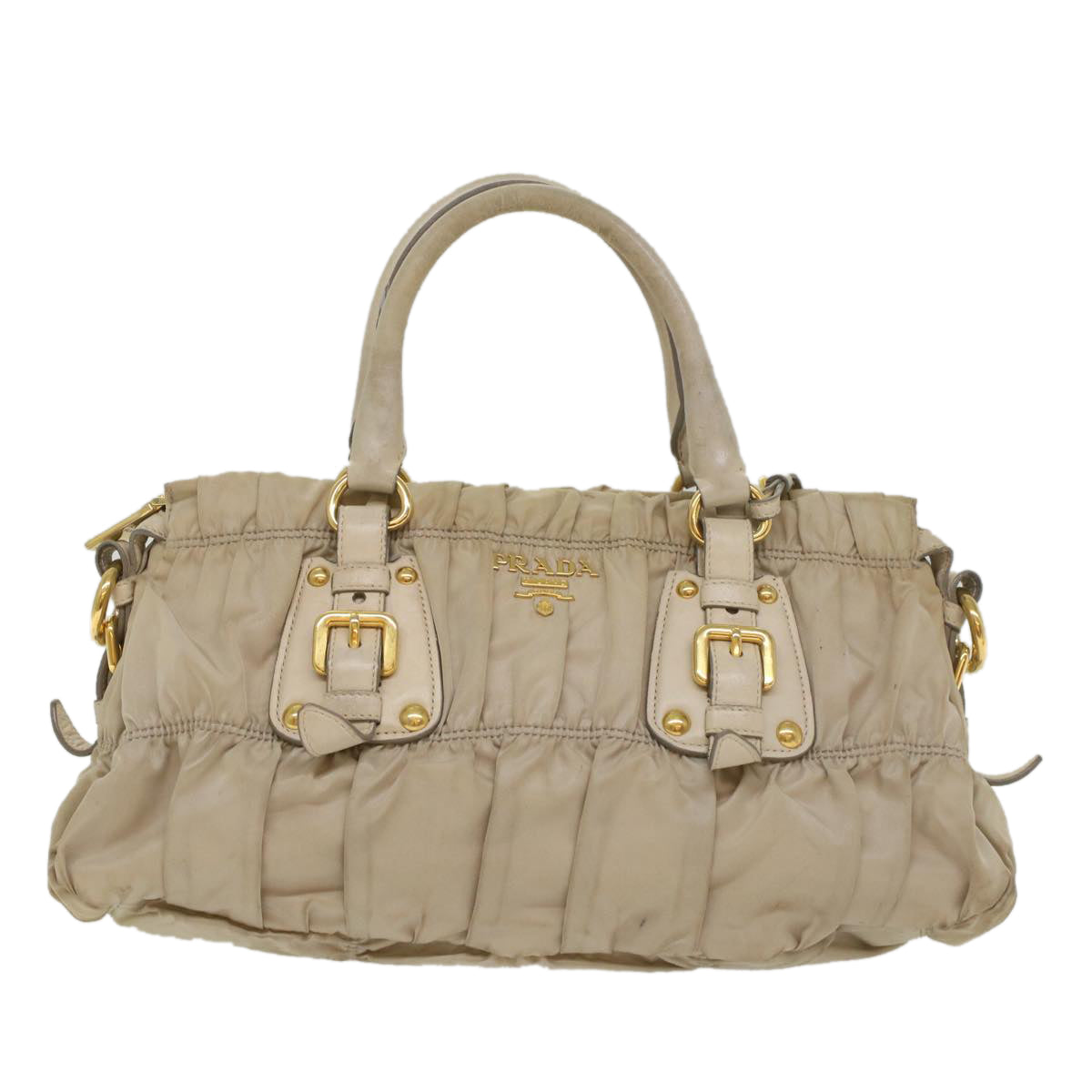 PRADA Hand Bag Nylon 2way Beige Auth yk8900