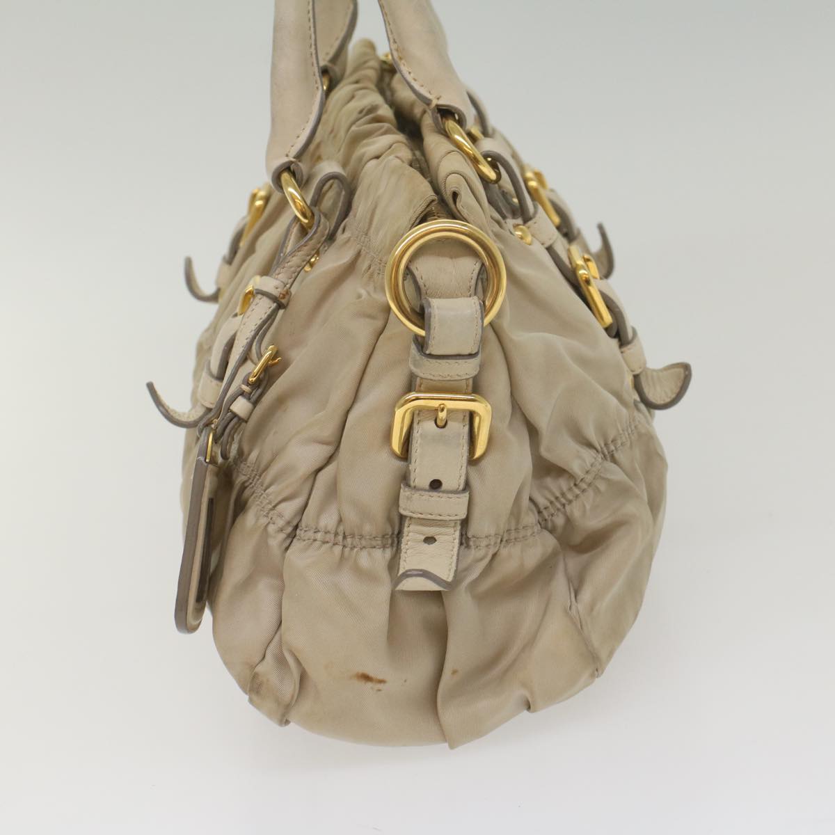 PRADA Hand Bag Nylon 2way Beige Auth yk8900