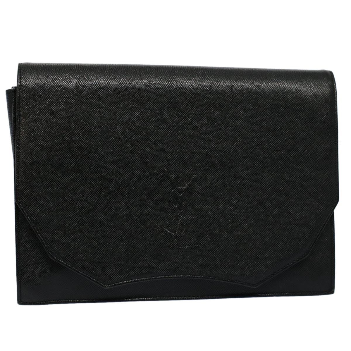 SAINT LAURENT Clutch Bag Leather Black Auth yk8934