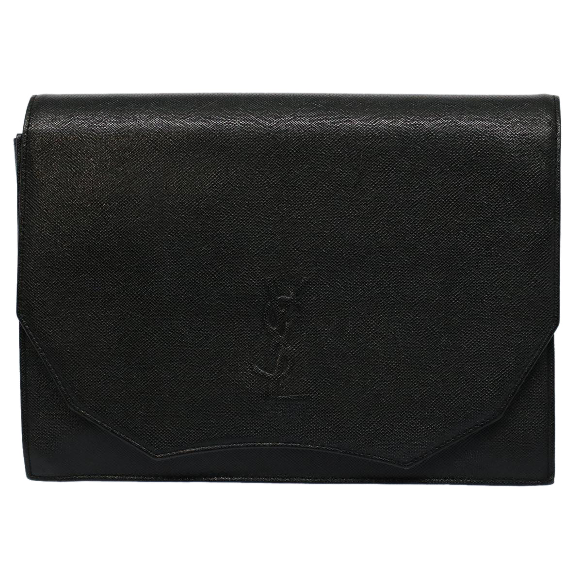 SAINT LAURENT Clutch Bag Leather Black Auth yk8934