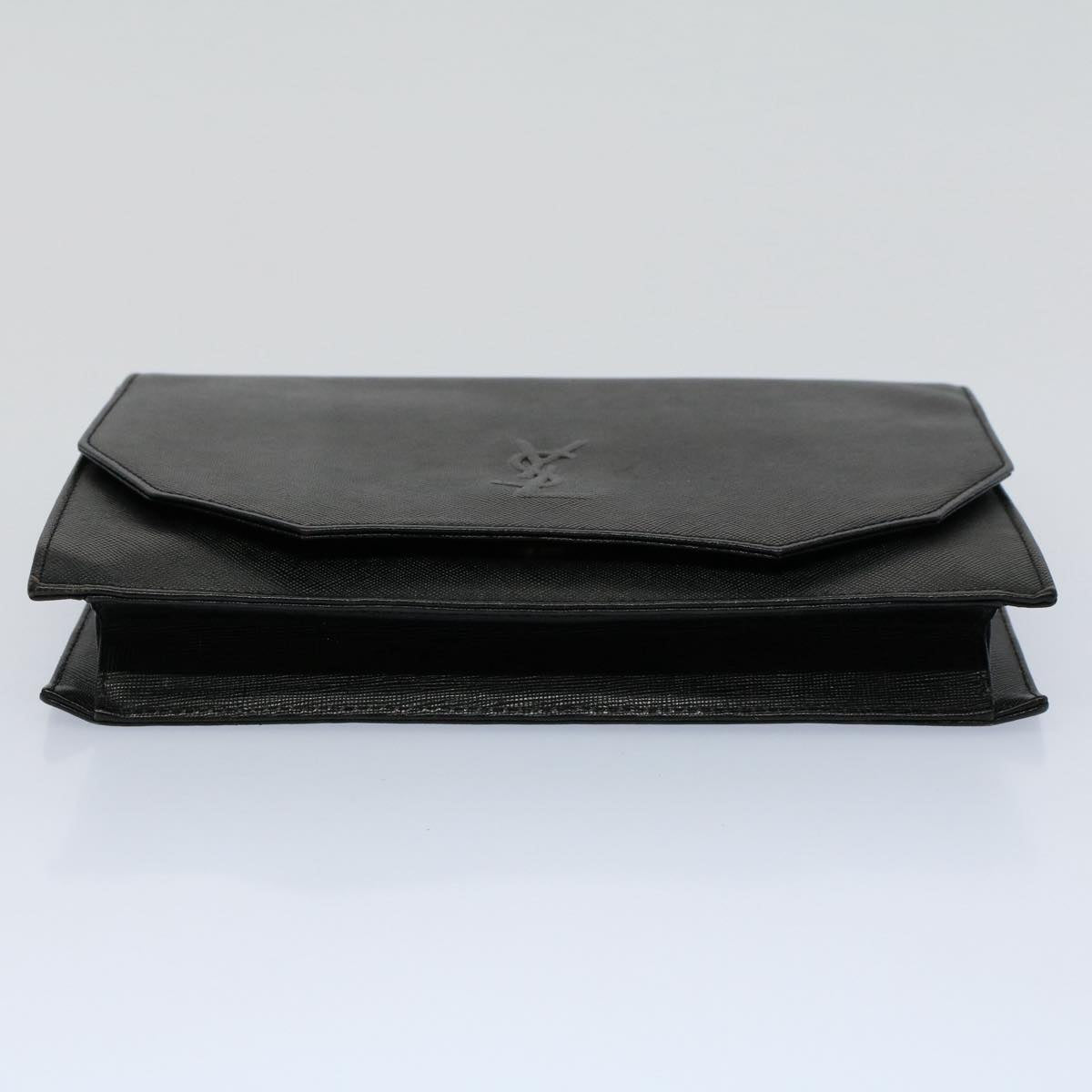 SAINT LAURENT Clutch Bag Leather Black Auth yk8934