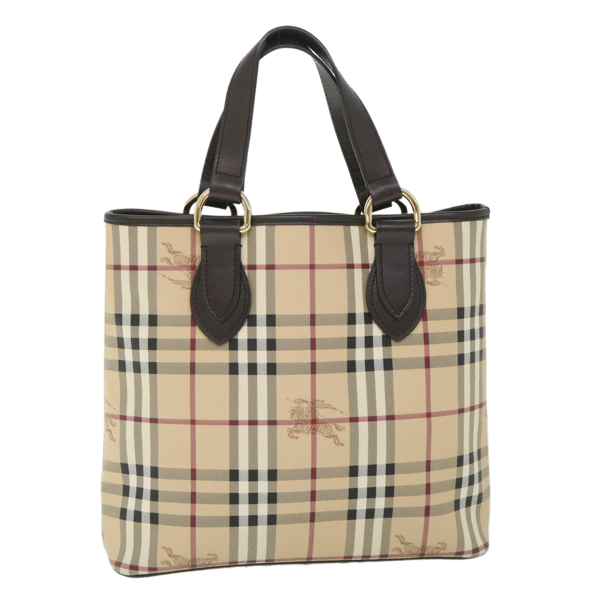 BURBERRY Nova Check Hand Bag PVC Leather Beige Auth yk8975