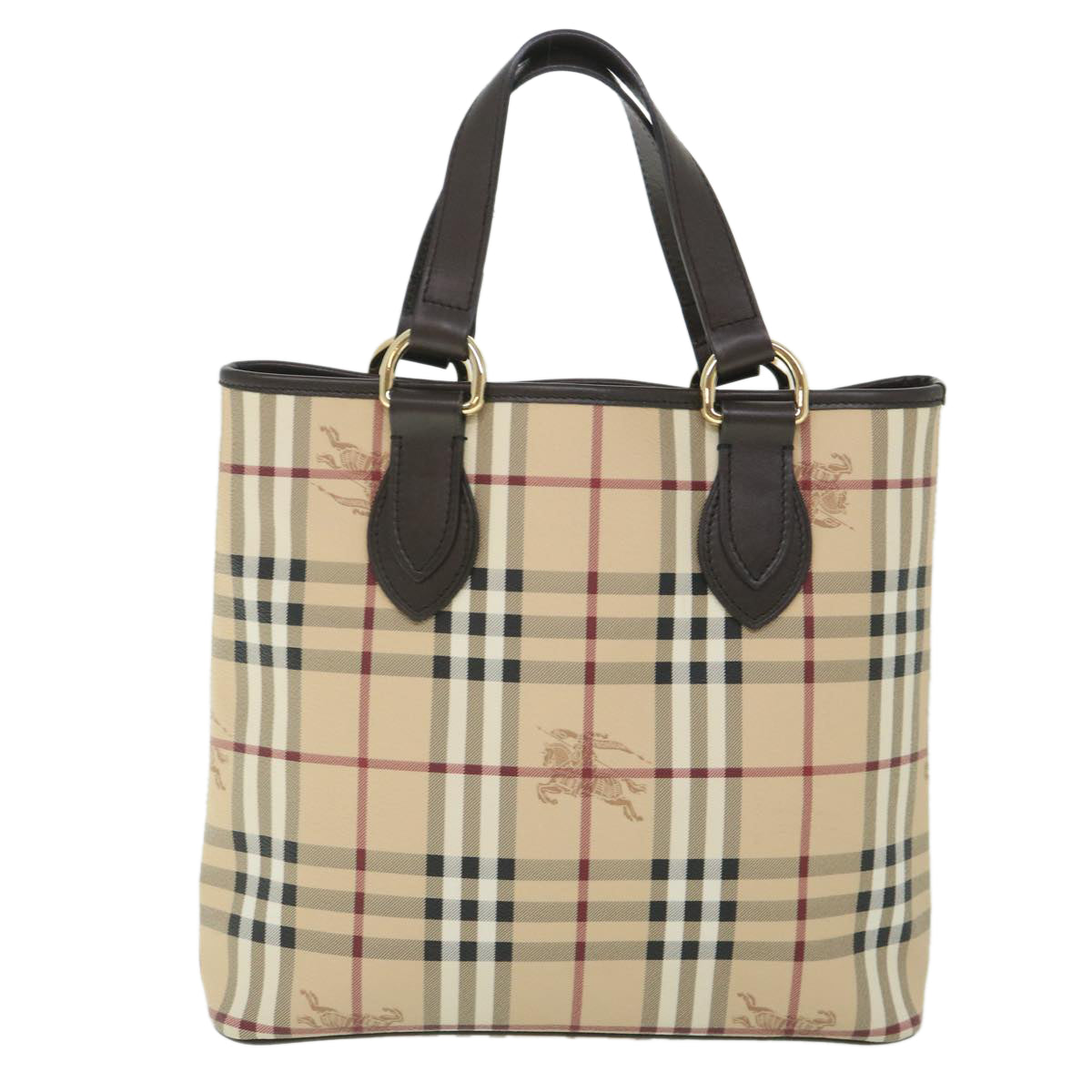 BURBERRY Nova Check Hand Bag PVC Leather Beige Auth yk8975