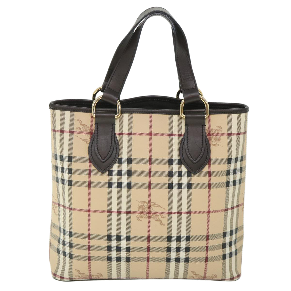 BURBERRY Nova Check Hand Bag PVC Leather Beige Auth yk8975