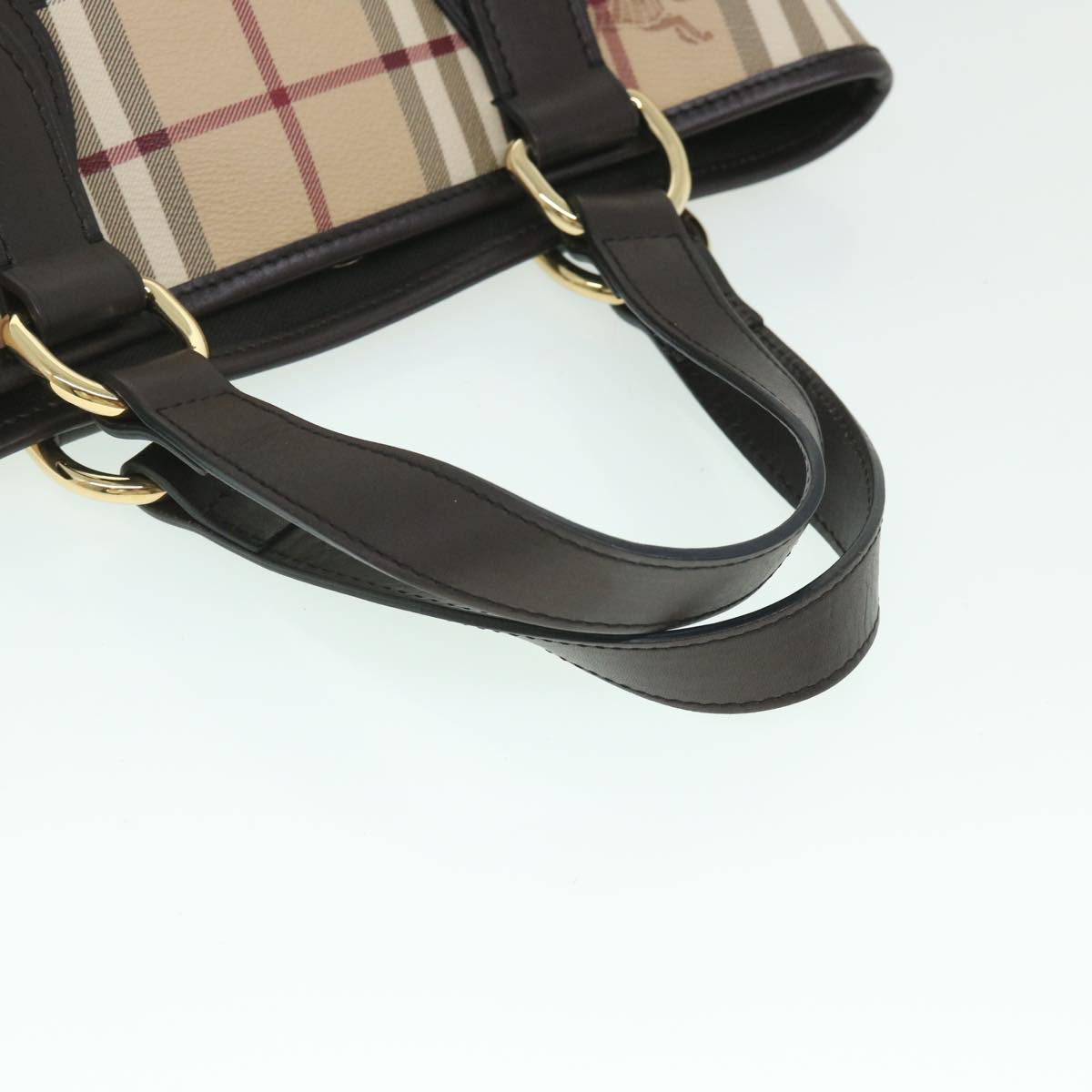 BURBERRY Nova Check Hand Bag PVC Leather Beige Auth yk8975