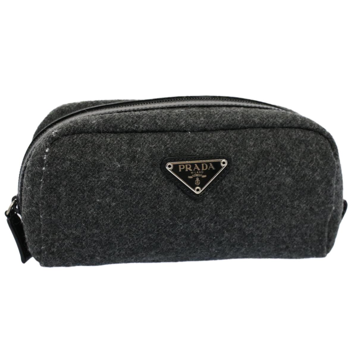 PRADA Pouch Wool Gray Auth yk8995