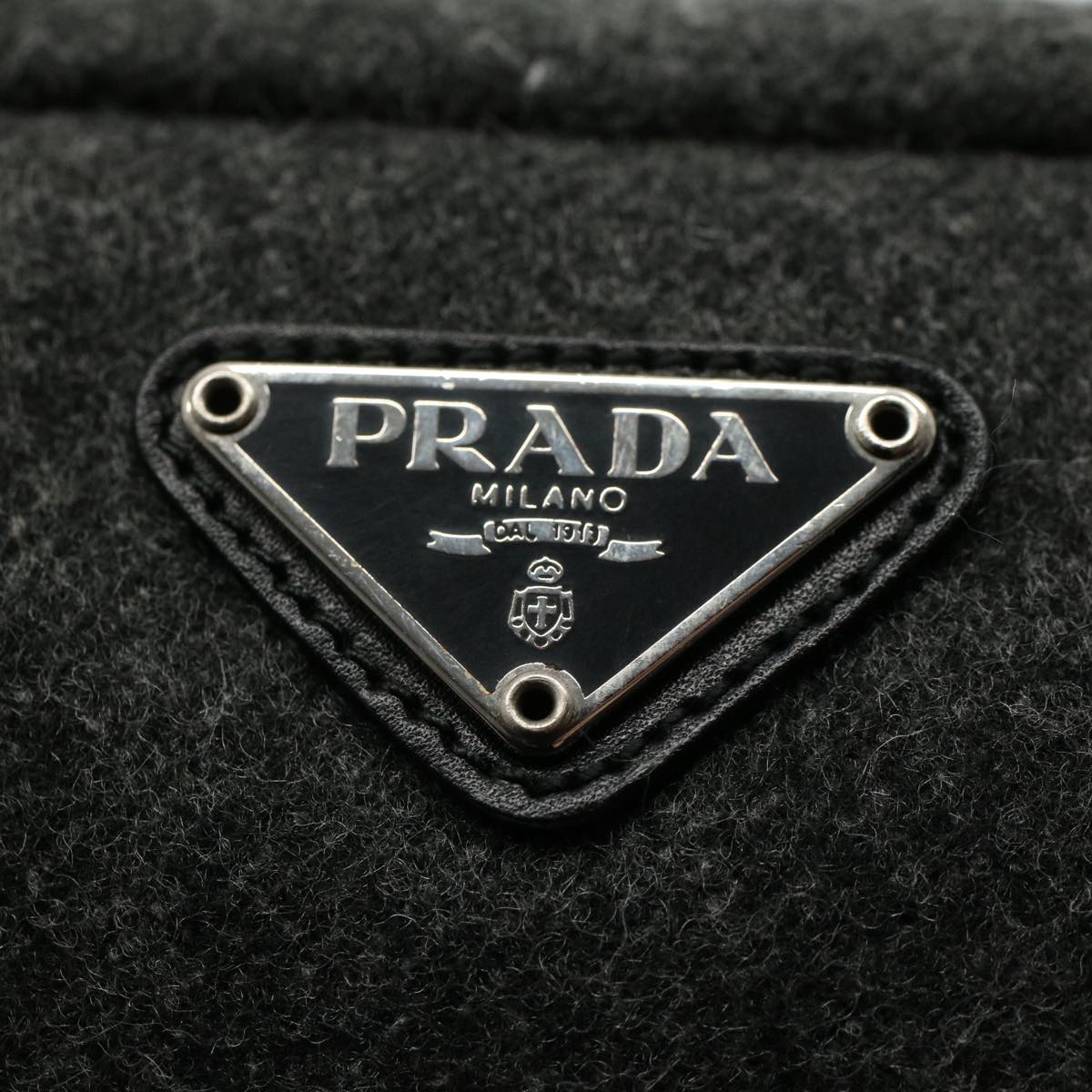 PRADA Pouch Wool Gray Auth yk8995