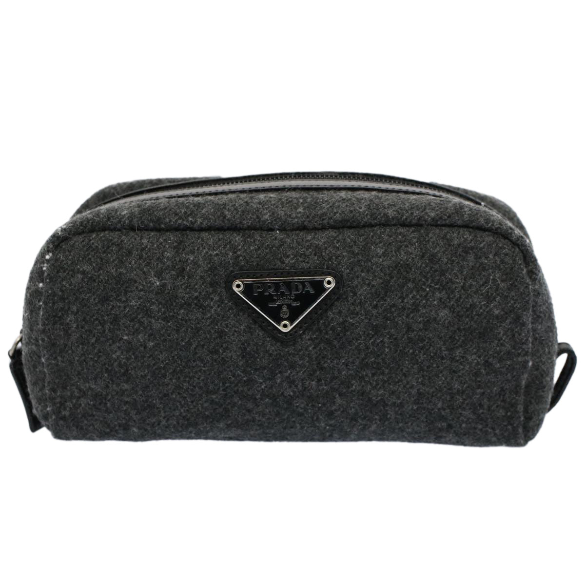 PRADA Pouch Wool Gray Auth yk8995