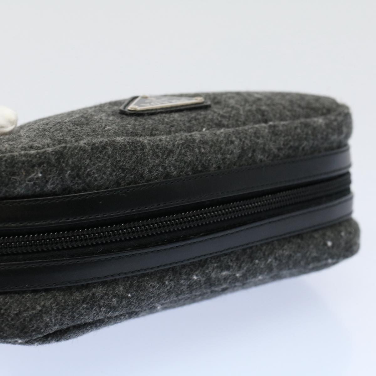 PRADA Pouch Wool Gray Auth yk8995