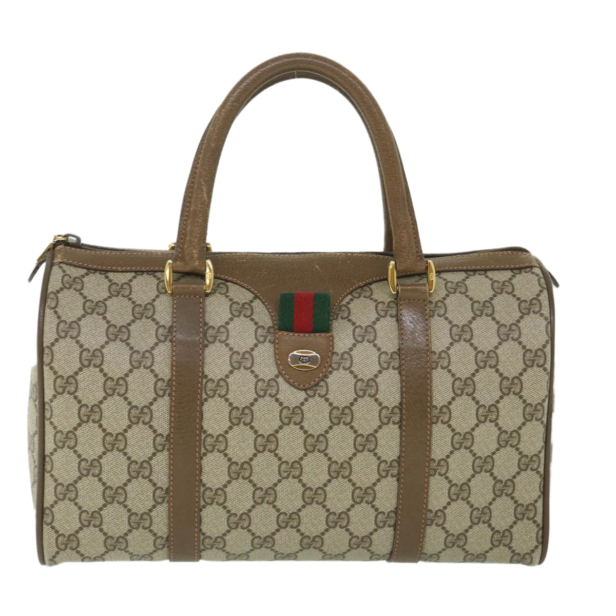 GUCCI GG Supreme Web Sherry Line Boston Bag Beige Red 39 02 007 Auth yk9027