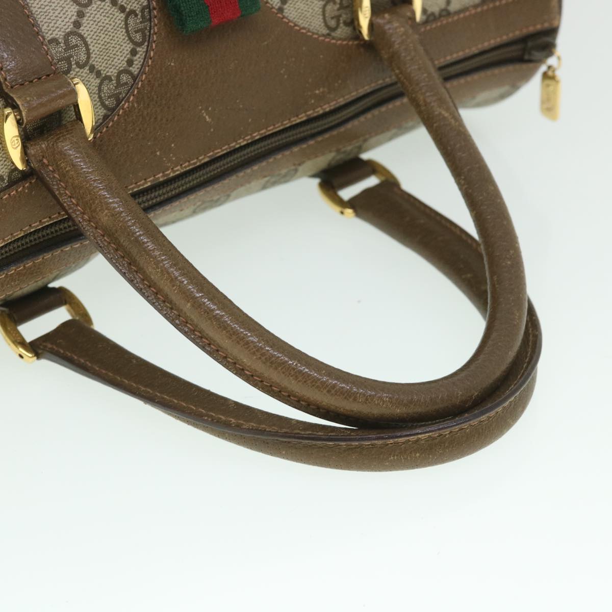 GUCCI GG Supreme Web Sherry Line Boston Bag Beige Red 39 02 007 Auth yk9027