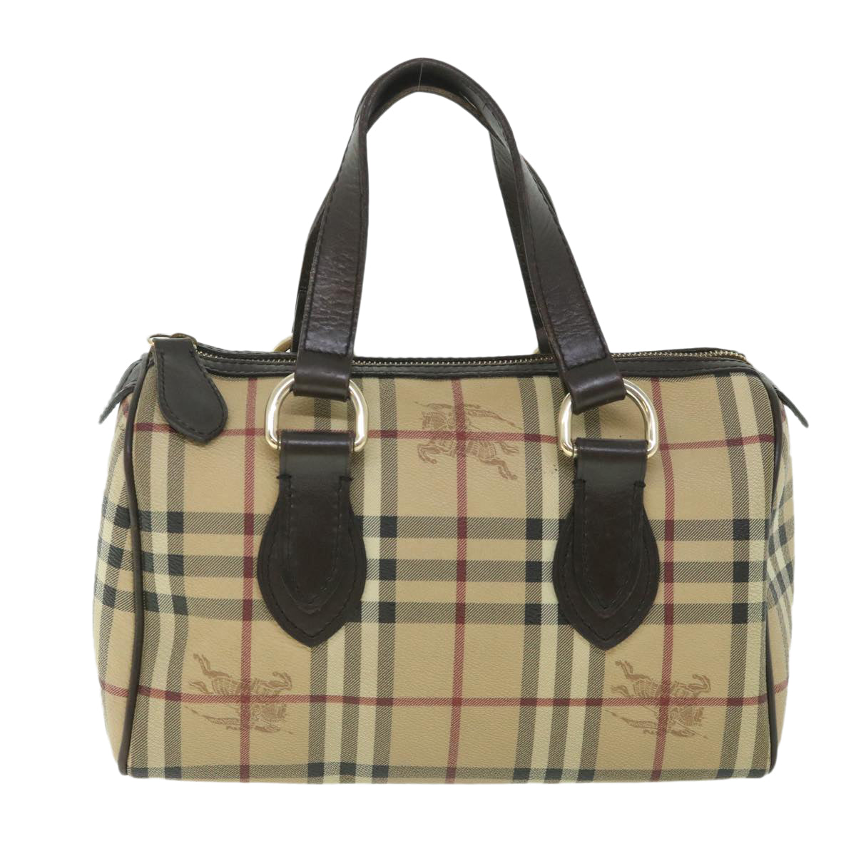 BURBERRY Nova Check Boston Bag PVC Leather Beige Auth yk9073