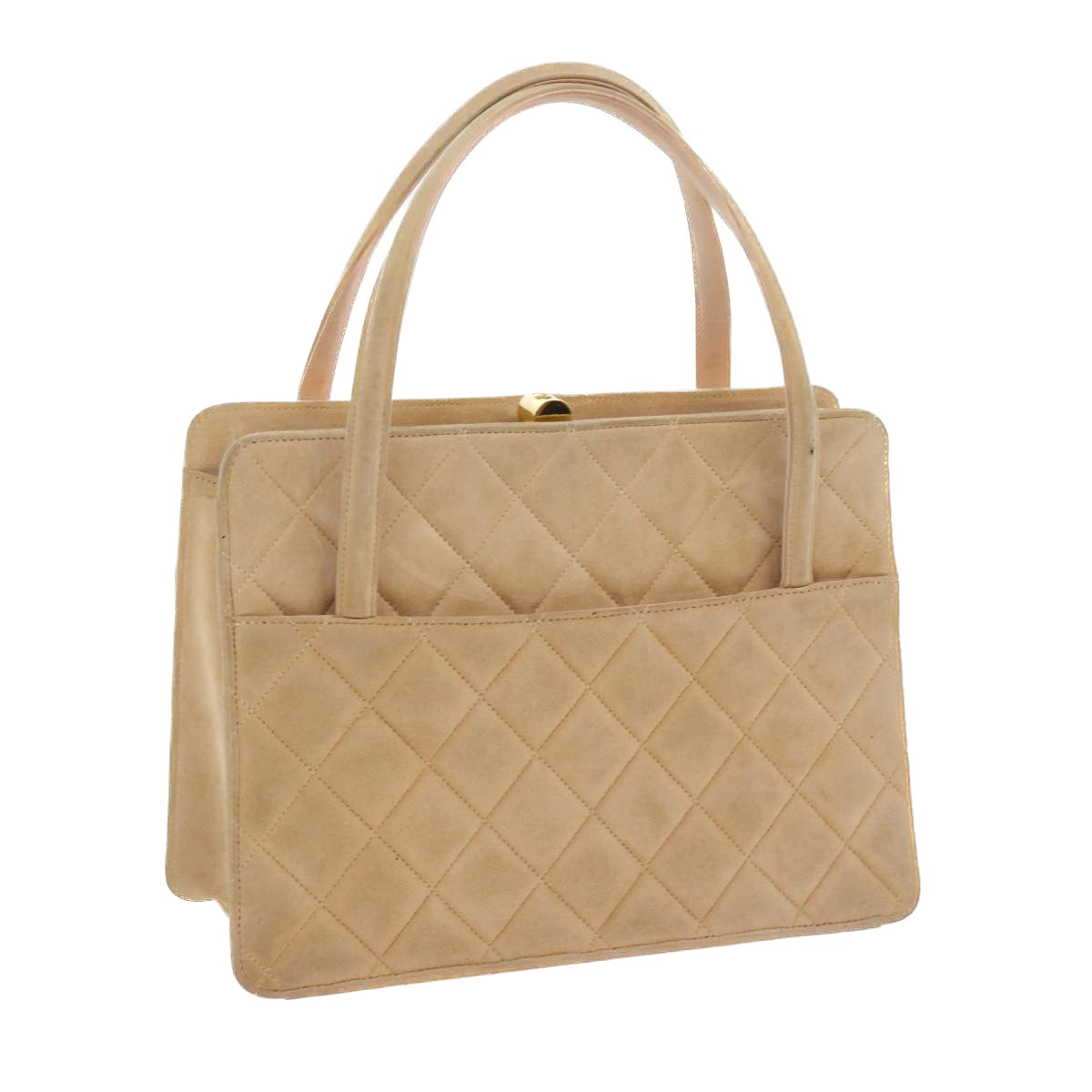 CHANEL Gamaguchi Hand Bag Suede Beige CC Auth yk9125