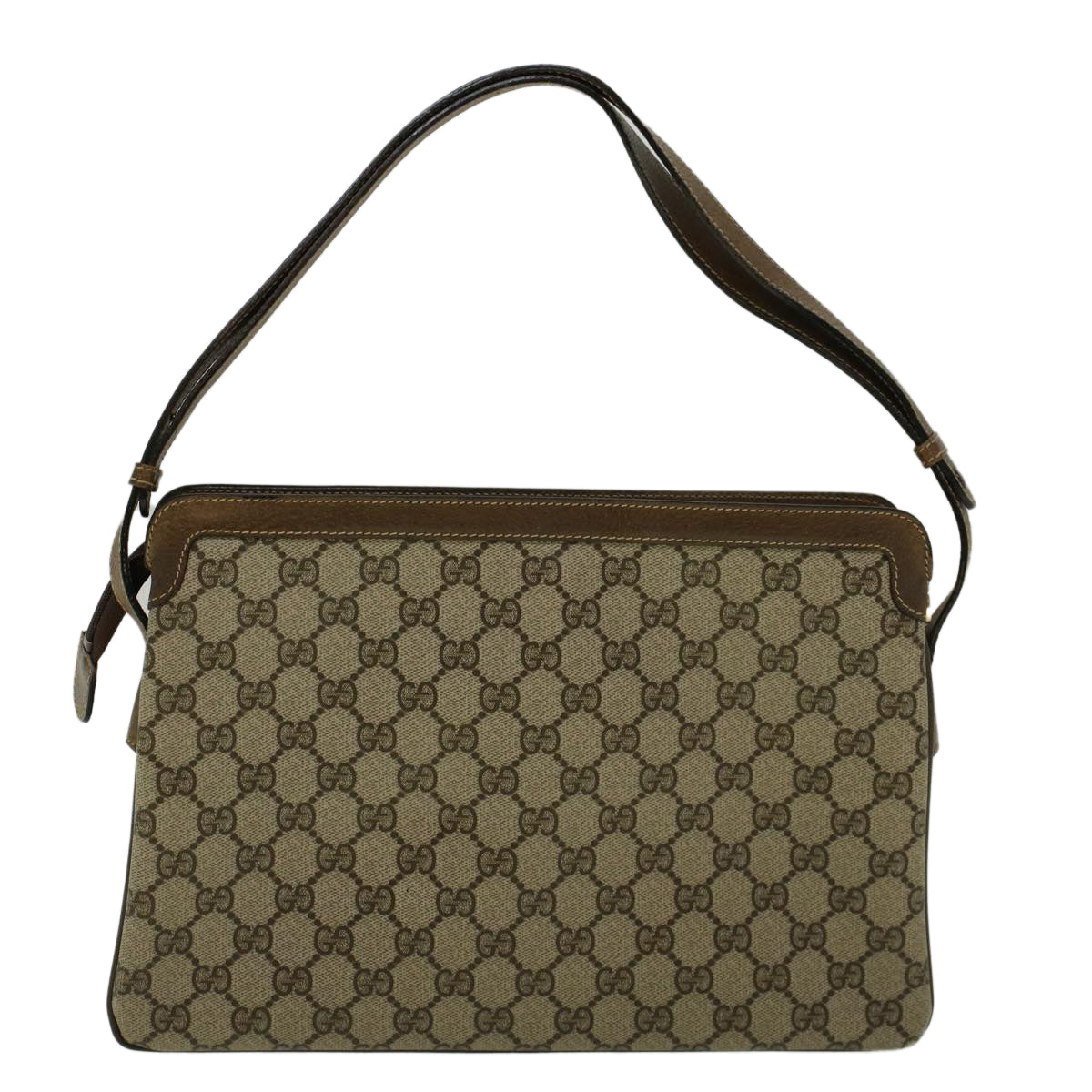 GUCCI GG Canvas Web Sherry Line Shoulder Bag PVC Leather Beige Green Auth yk9207