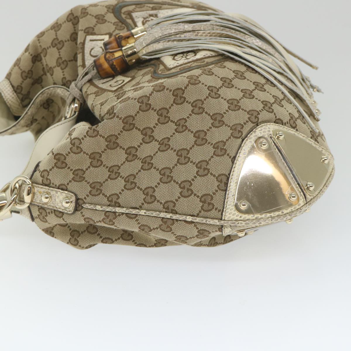 GUCCI GG Canvas Bamboo Indy Shoulder Bag 2way Beige 177088 Auth yk9244