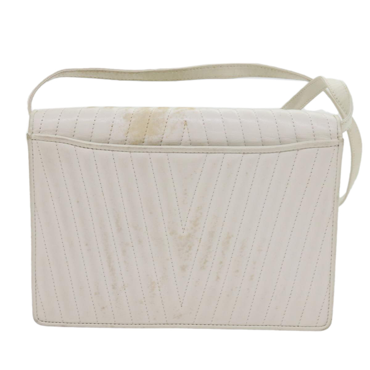 VALENTINO V Stitch Shoulder Bag Leather White Auth yk9280