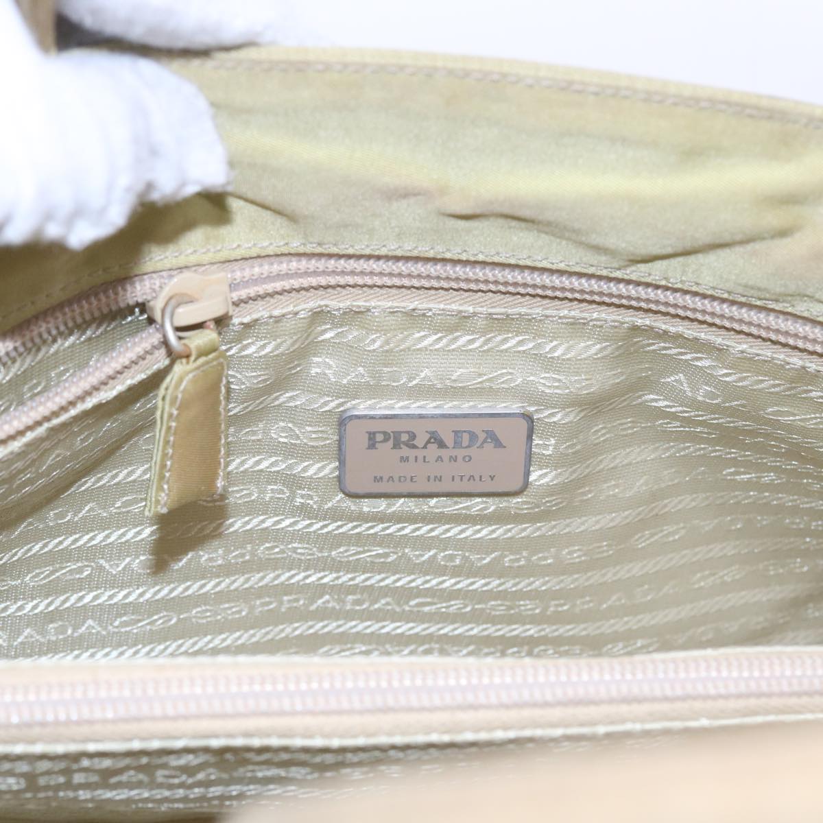 PRADA Hand Bag Nylon Beige Auth yk9308