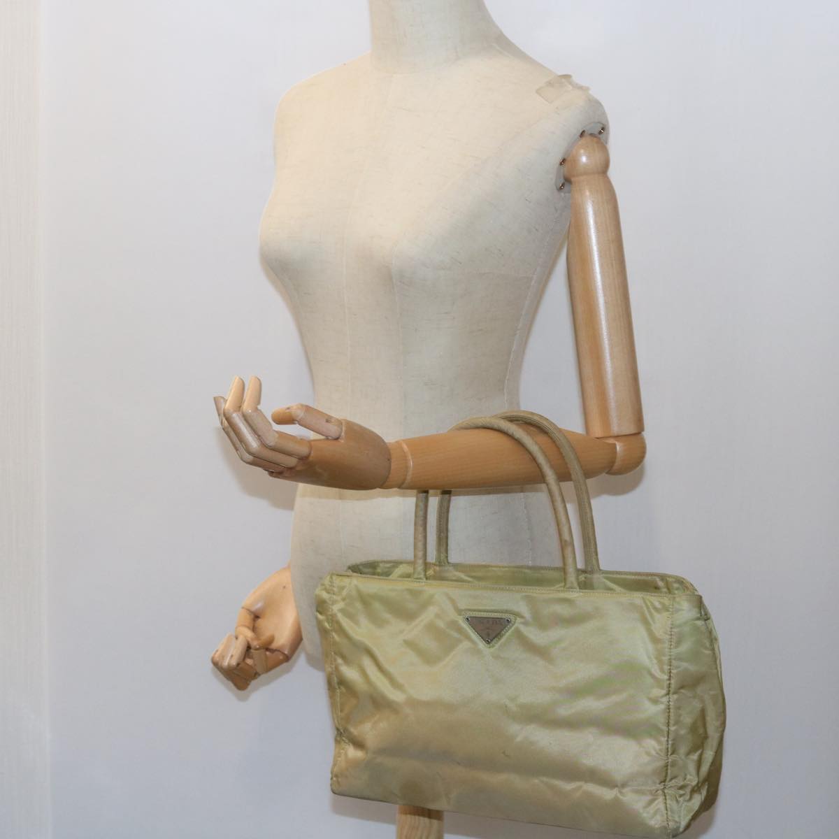 PRADA Hand Bag Nylon Beige Auth yk9308