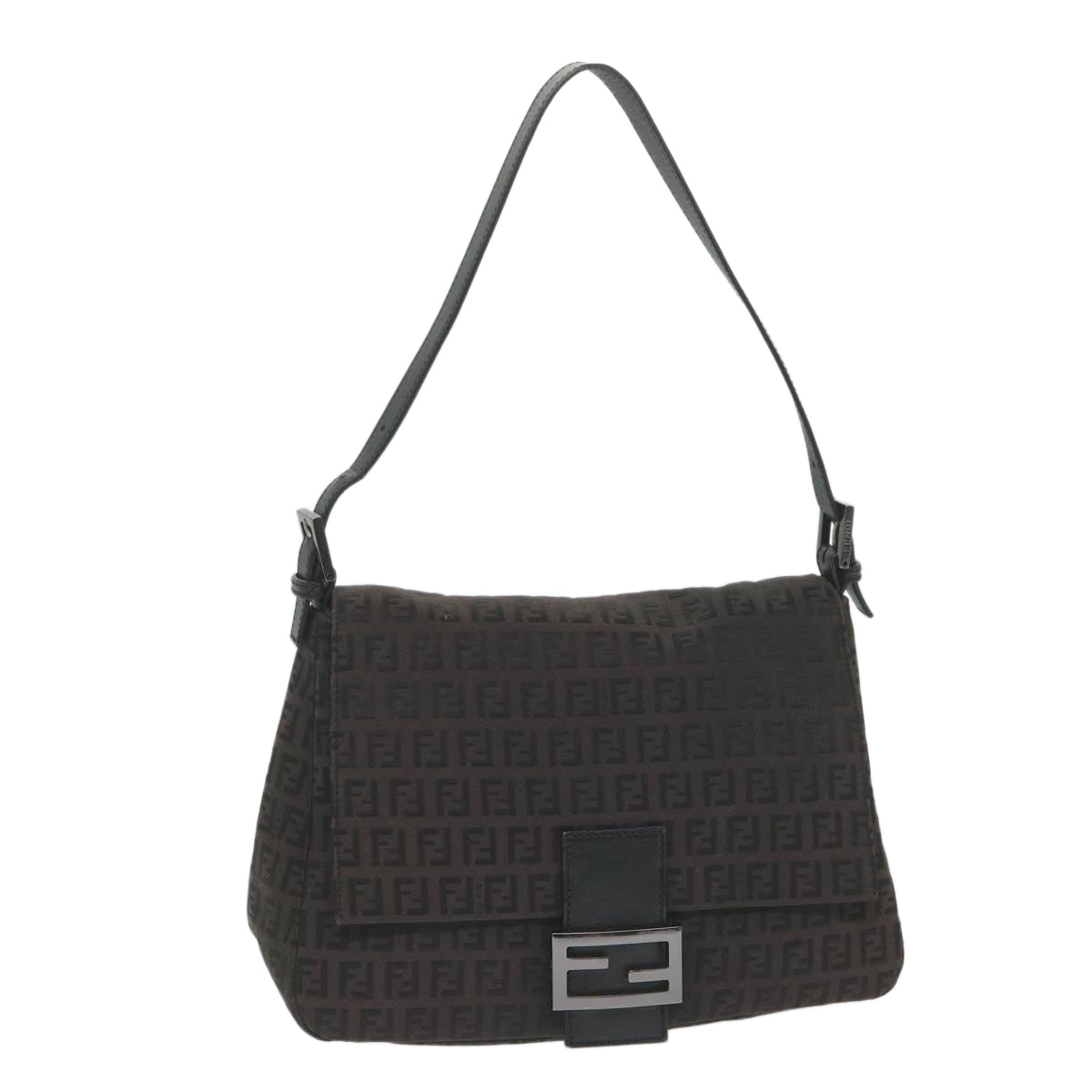 FENDI Zucchino Canvas Mamma Baguette Shoulder Bag Black Auth yk9359