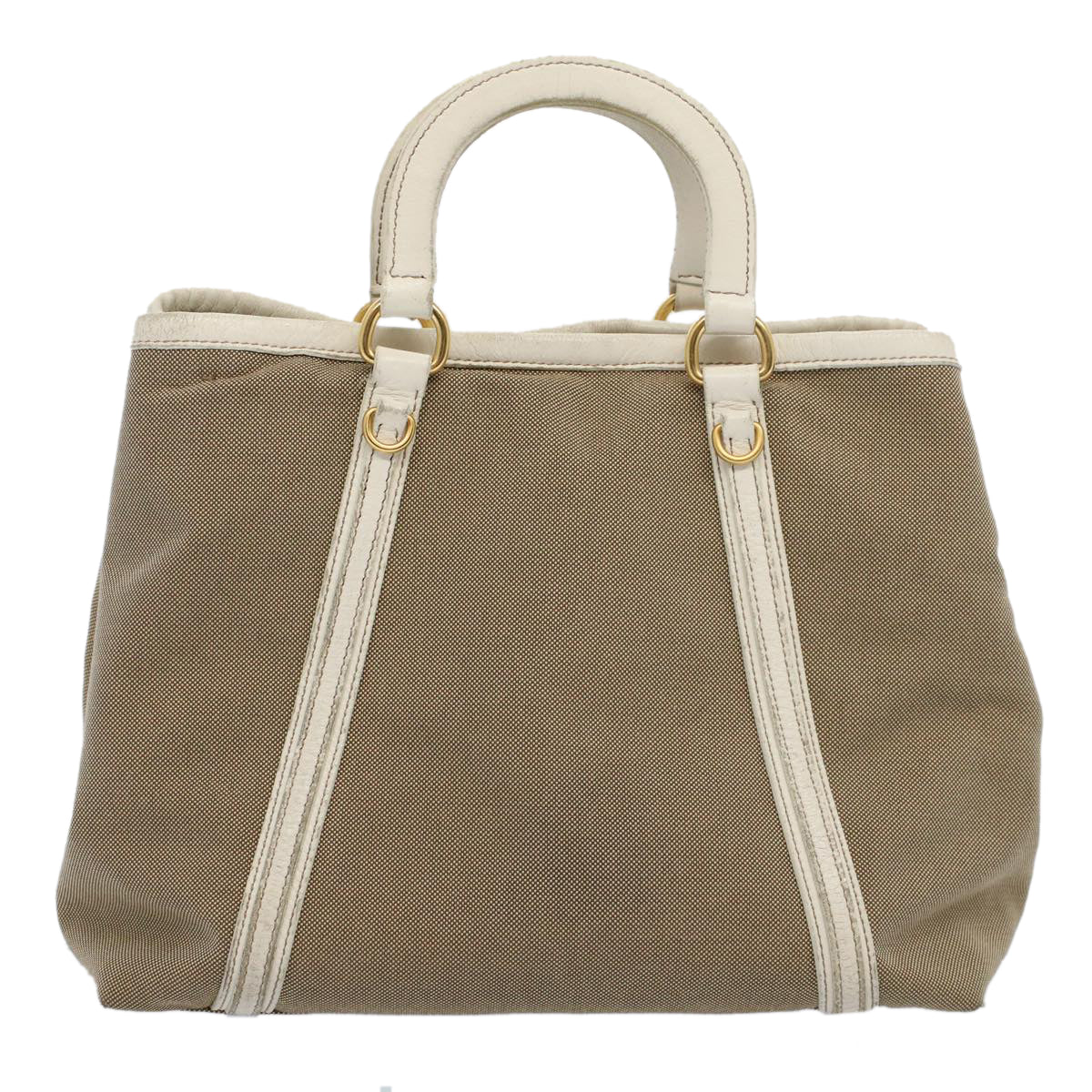 PRADA Hand Bag Canvas Beige Auth yk9362