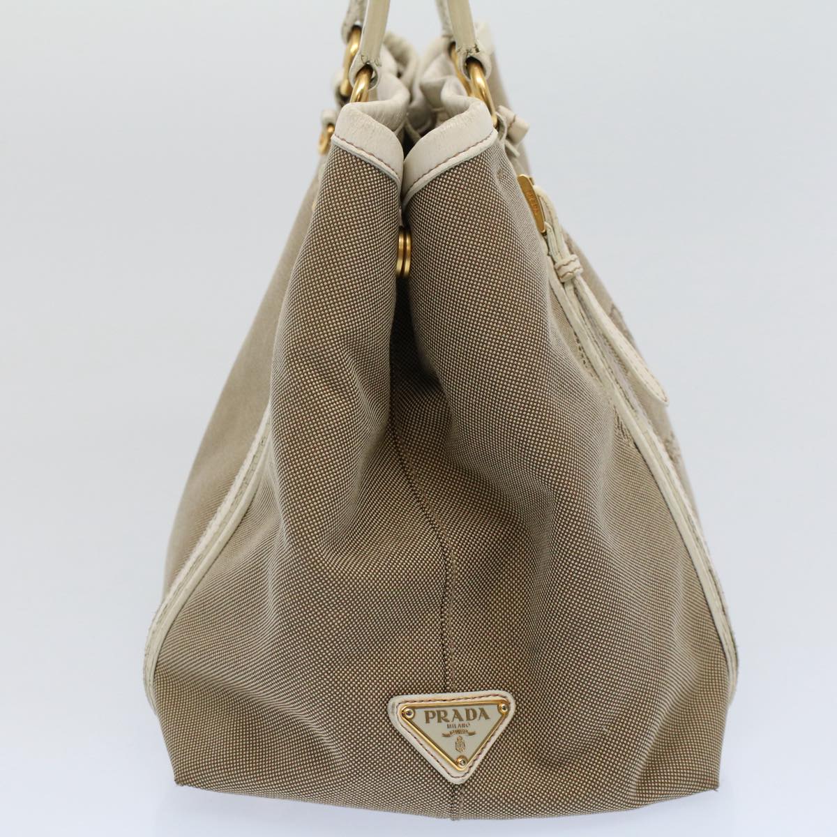 PRADA Hand Bag Canvas Beige Auth yk9362