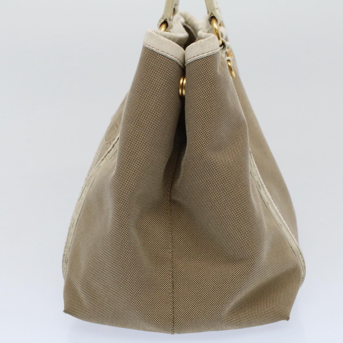 PRADA Hand Bag Canvas Beige Auth yk9362