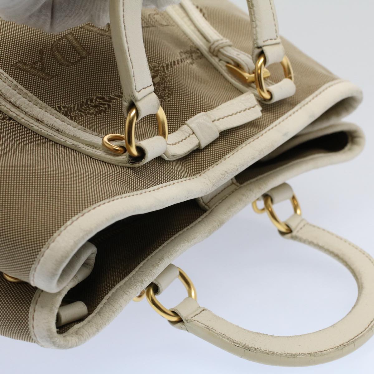 PRADA Hand Bag Canvas Beige Auth yk9362