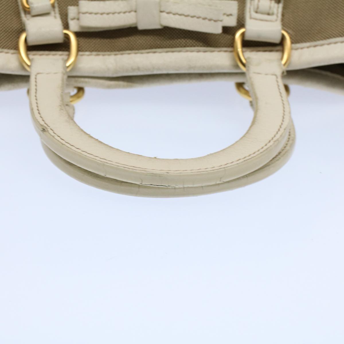 PRADA Hand Bag Canvas Beige Auth yk9362