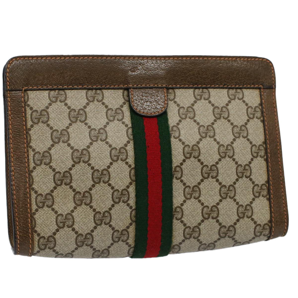 GUCCI GG Supreme Web Sherry Line Clutch Bag Beige Red 89 01 001 Auth yk9462