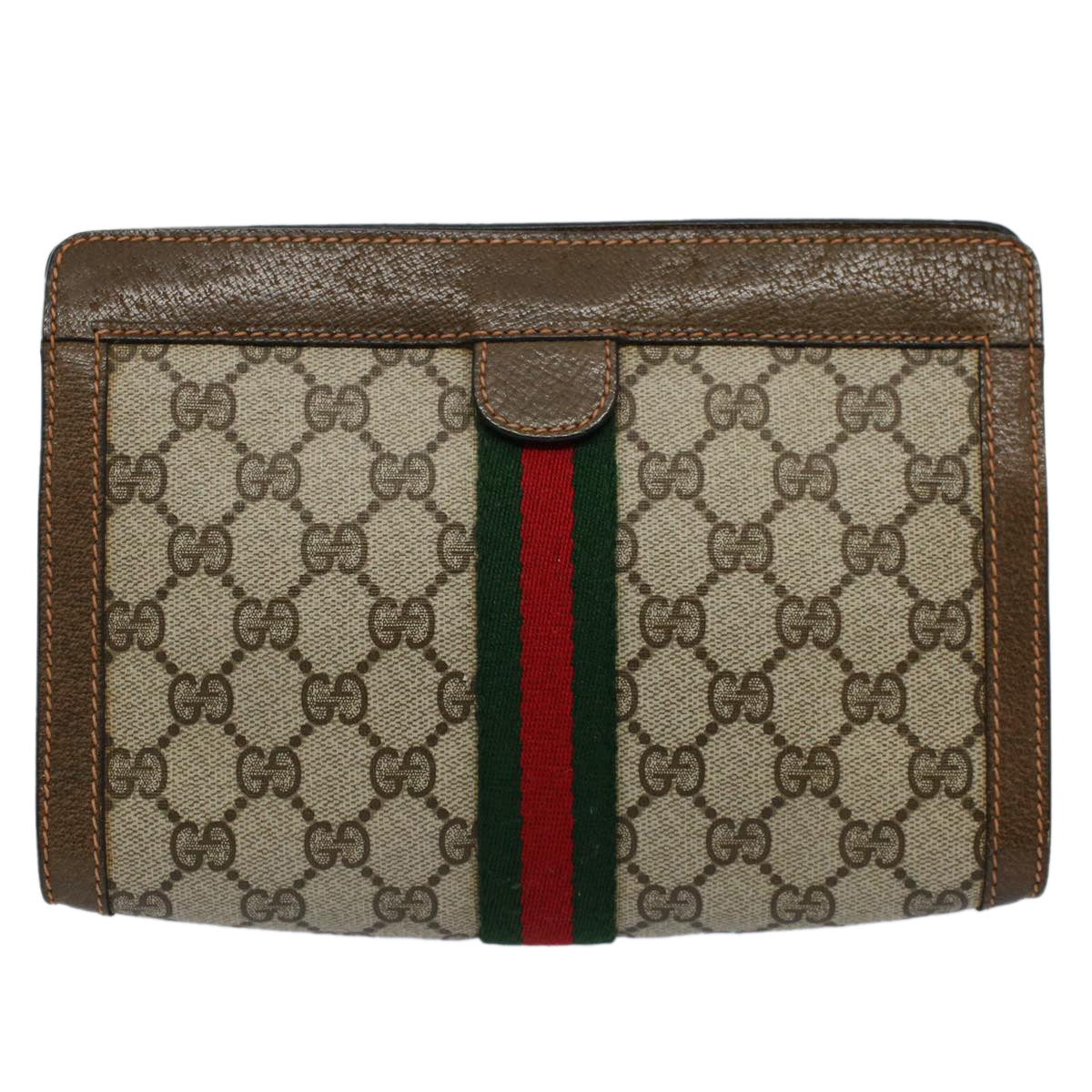 GUCCI GG Supreme Web Sherry Line Clutch Bag Beige Red 89 01 001 Auth yk9462