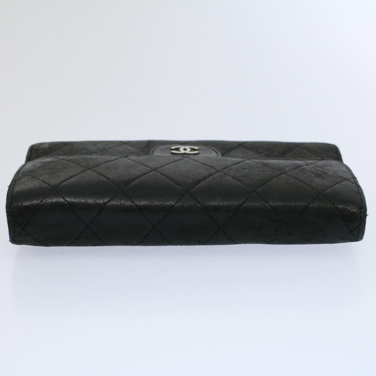 CHANEL Matelasse Long Wallet Lamb Skin Black CC Auth yk9490