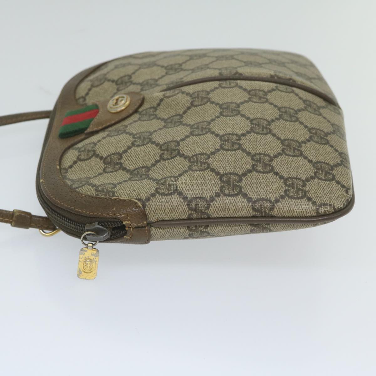 GUCCI GG Supreme Web Sherry Line Shoulder Bag PVC Leather Beige Red Auth yk9505