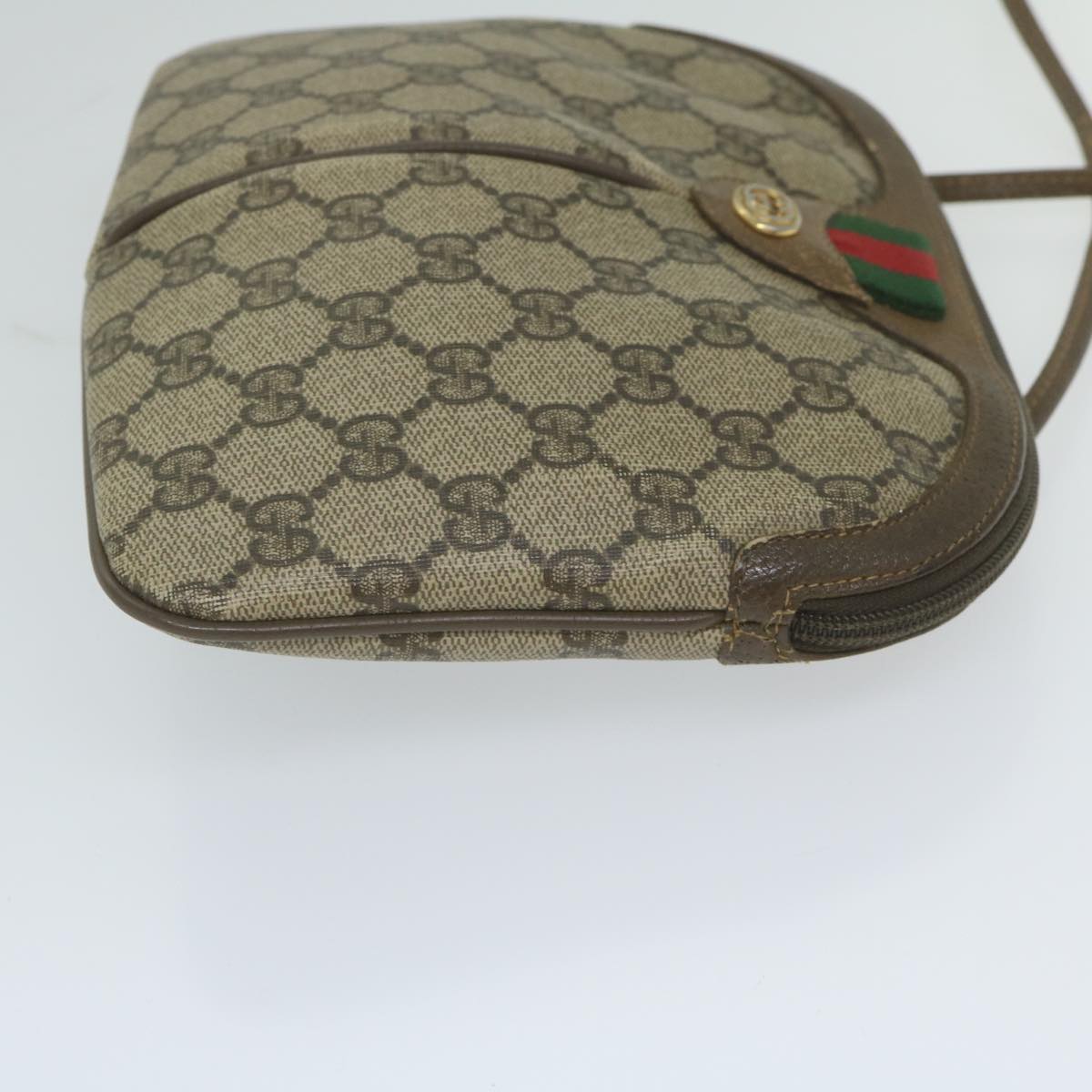 GUCCI GG Supreme Web Sherry Line Shoulder Bag PVC Leather Beige Red Auth yk9505