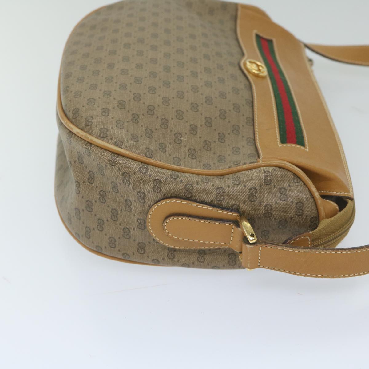 GUCCI Micro GG Canvas Web Sherry Line Shoulder Bag PVC Beige Green Auth yk9514