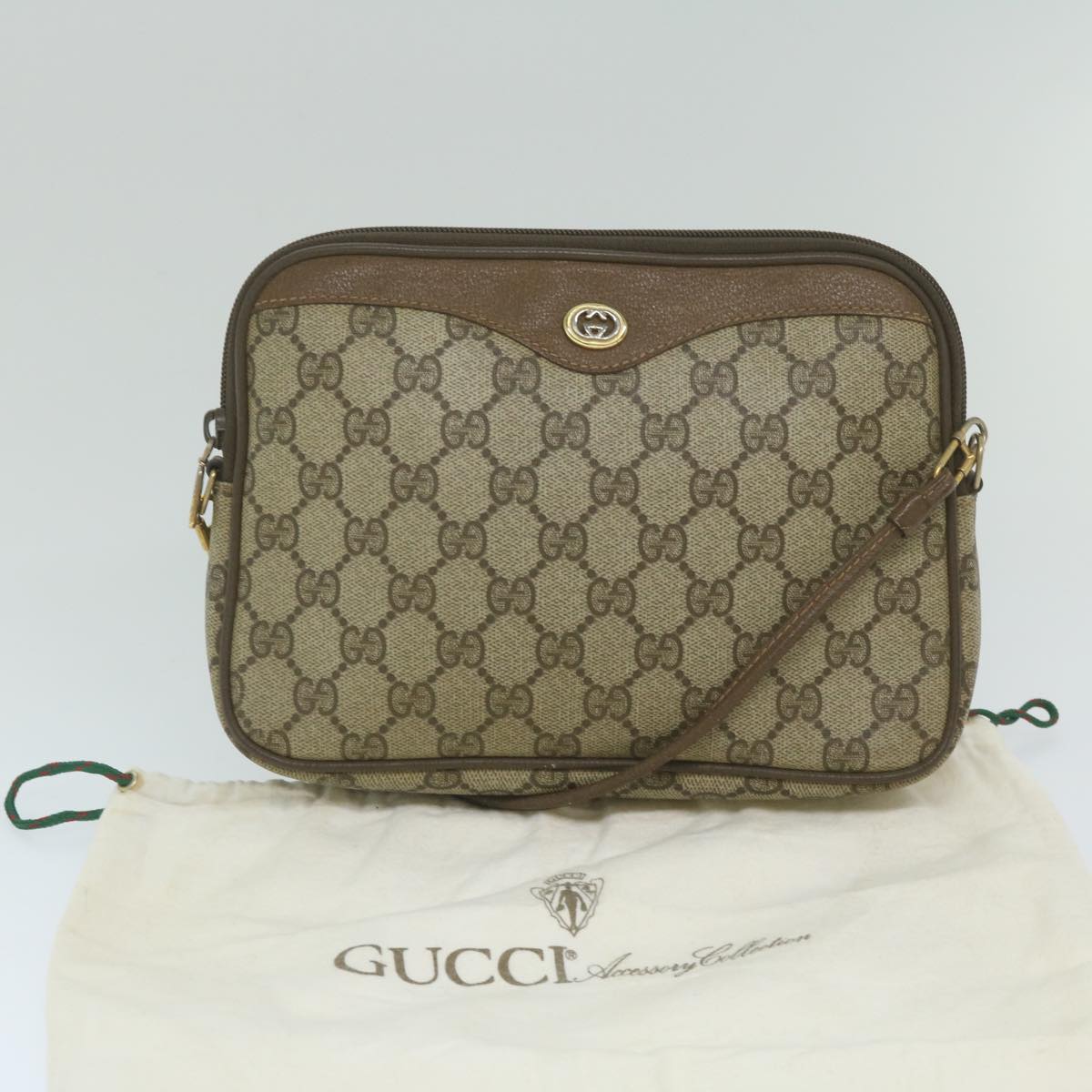 GUCCI GG Supreme Shoulder Bag PVC Leather Beige 56 02 068 Auth yk9527